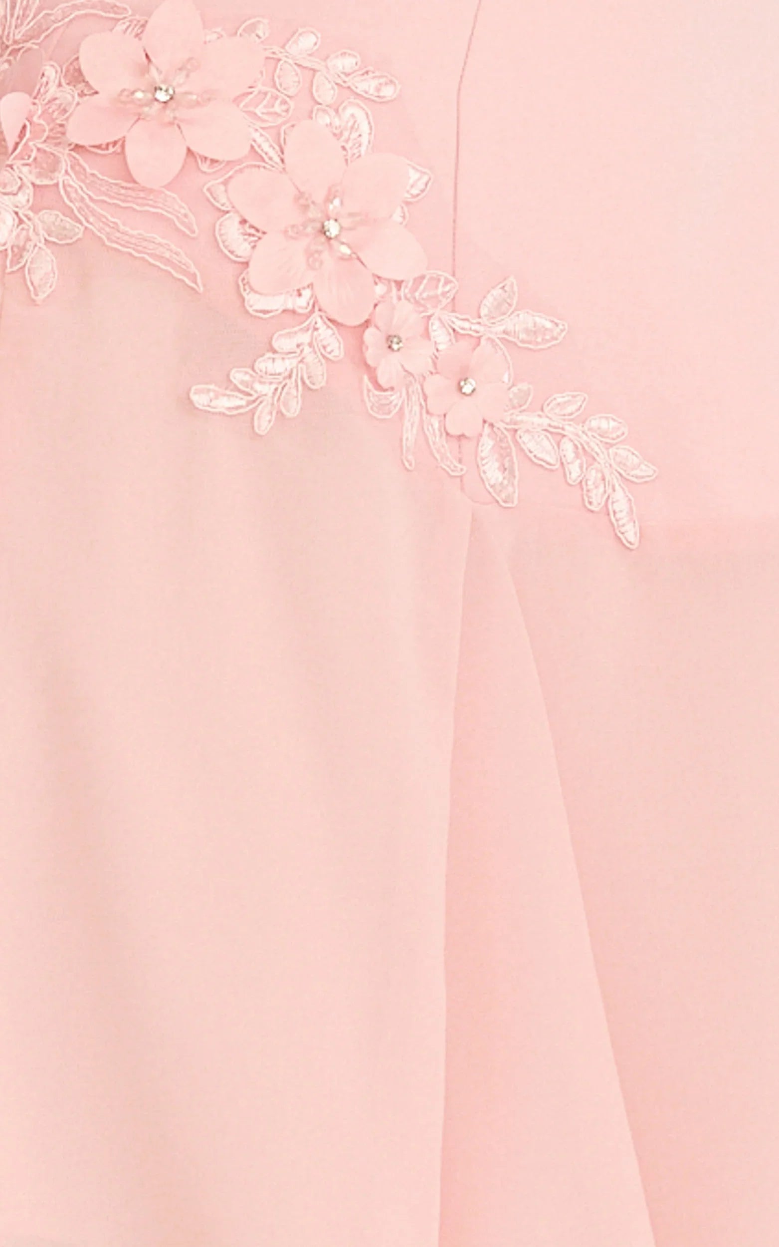 Penny Mini Dress - Strapless Corset Bodice Floral Embellished Godet Dress in Soft Pink