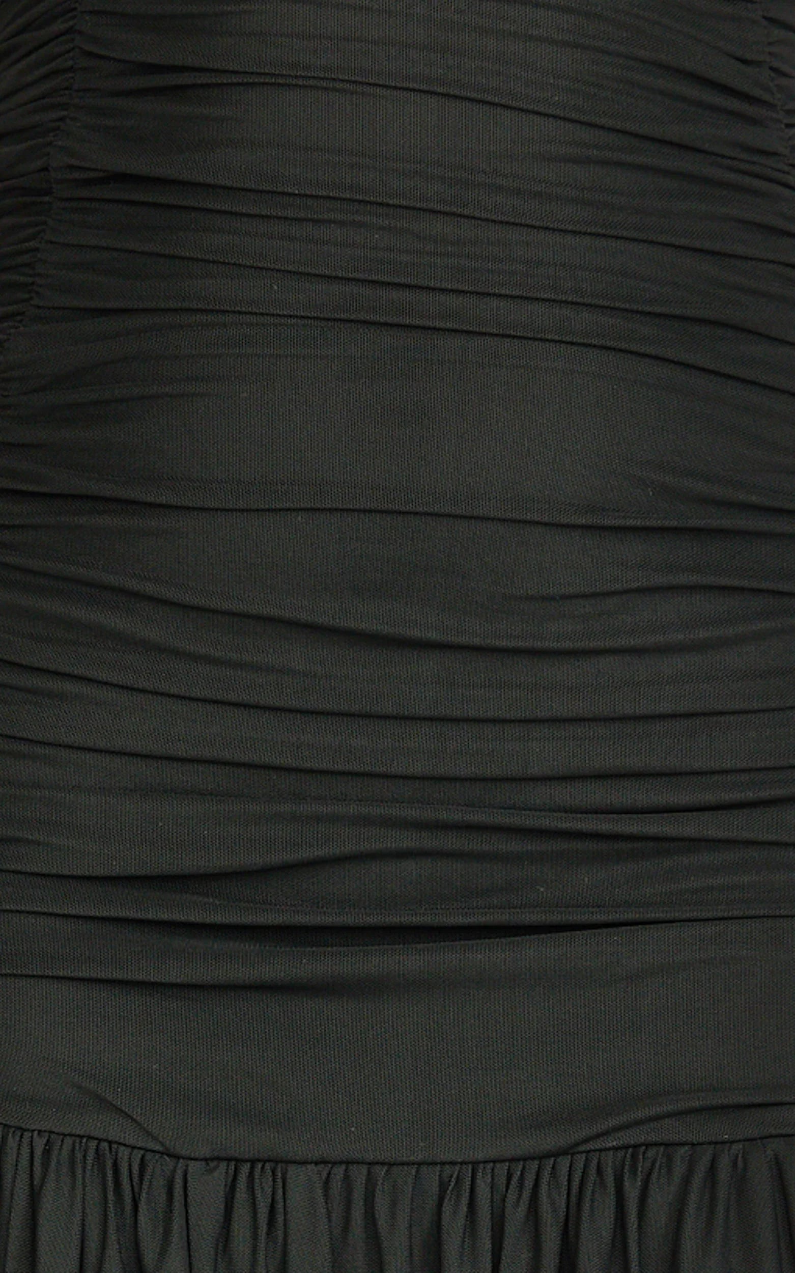 Marguerite Maxi Dress - Strapless Ruched Mesh High Leg Split Dress in Black