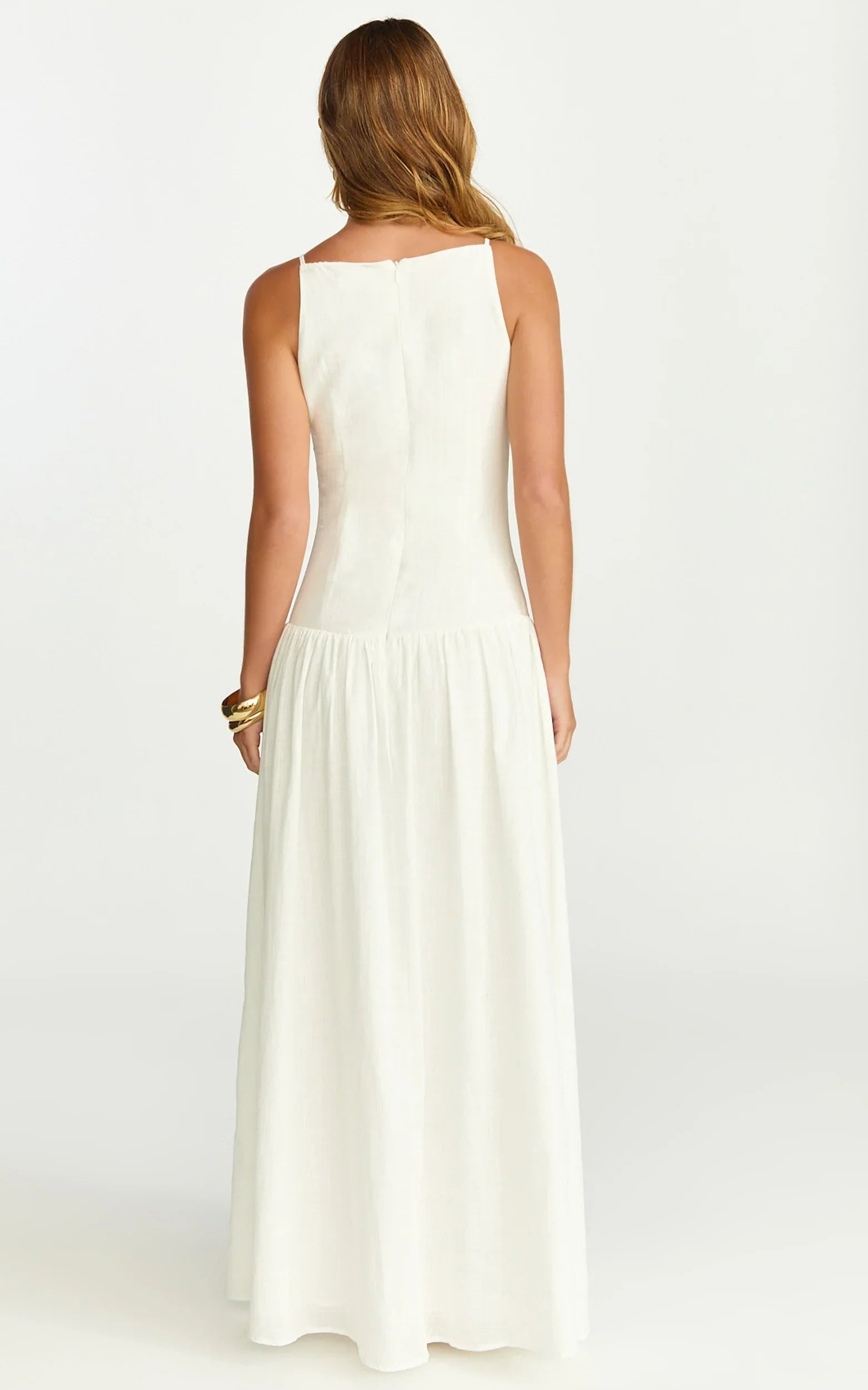 Cortez Maxi Dress - Square Neck Button Down Dropped Waist Dress in White